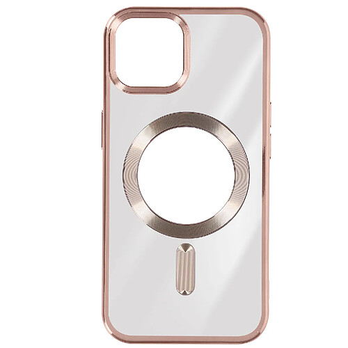 Avizar Coque MagSafe pour iPhone 15 Silicone Protection Caméra Contour Chromé Rose