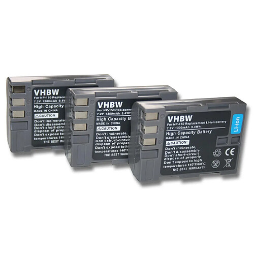 vhbw 3x Batteries remplacement pour Fuji NP-150 pour appareil photo, reflex numérique (1300mAh, 7,2V, Li-ion)