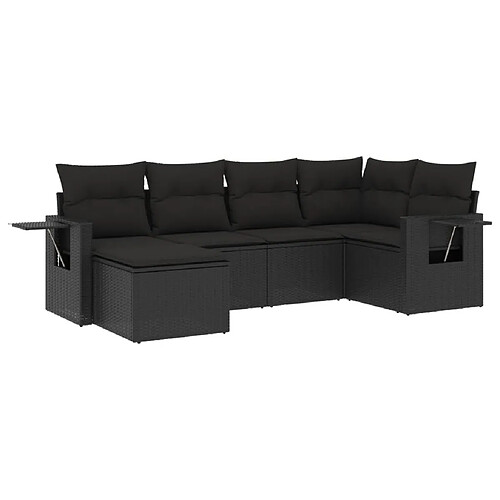 Maison Chic Ensemble Tables et chaises d'extérieur 6pcs avec coussins,Salon de jardin noir résine tressée -GKD626434