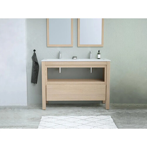 Vente-Unique Meuble de salle de bain avec vasque à encastrer - Placage chêne - 120 cm - COSMOTI