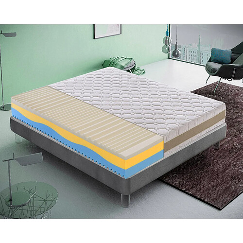 Materassi&Doghe Matelas 180x200 à mémoire de forme ondulée - AMOVIBLE-3 couches et 7 zones différenciées - Mémoire de 5 cm - Anatomique - Antibactérien - Anti-acariens - 100% Made in Italy