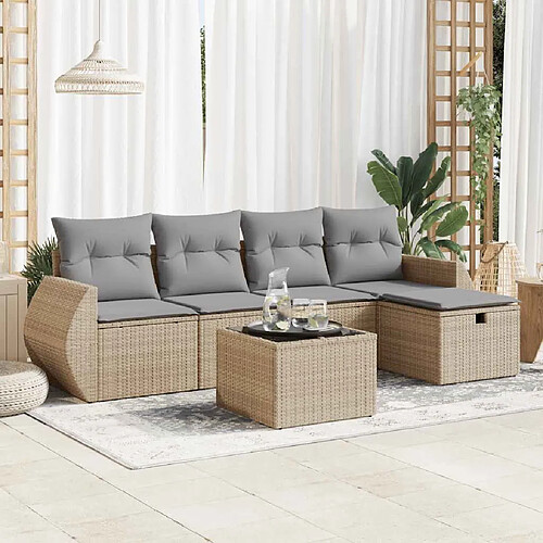 vidaXL Salon de jardin avec coussins 6 pcs beige résine tressée