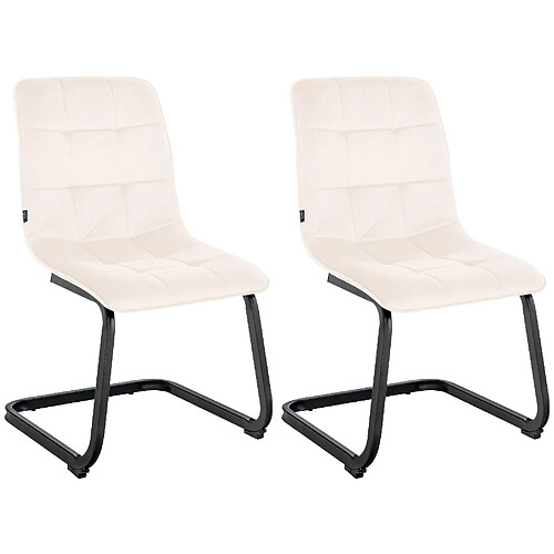 Decoshop26 Set de 2 chaises de salle à manger coutures décoratives carrées en velours crème et pieds luge en métal noir 10_0001578