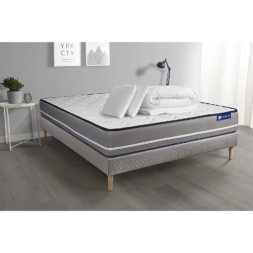 ACTISOM Pack prêt à dormir matelas à mémoire ACTIMEMO PUR 200x200cm 3zones de confort + sommier KIT gris + 2 oreillers + couette