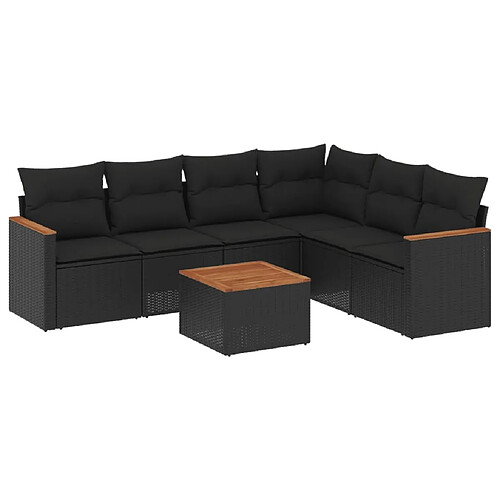 Maison Chic Ensemble Tables et chaises d'extérieur 7pcs avec coussins,Salon de jardin noir résine tressée -GKD498132