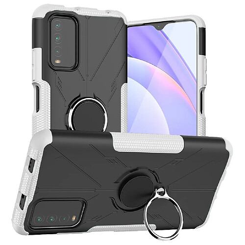 Coque en TPU anti-chute, anti-rayures avec béquille pour votre Xiaomi Poco M3/Redmi 9 Power/Note 9 4G (Qualcomm Snapdragon 662)/9T - blanc