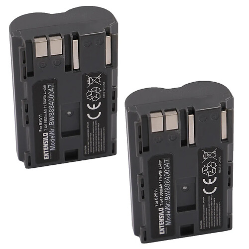 Vhbw EXTENSILO 2x Batteries remplacement pour Canon BP-522, BP-535 pour appareil photo, reflex numérique (1600mAh, 7,4V, Li-ion)