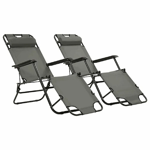 Maison Chic Lot de 2 Chaises longues pliables | Bain de soleil Relax | Transat avec repose-pied Acier Gris -GKD16664