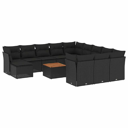 Maison Chic Salon de jardin avec coussins 13 pcs | Ensemble de Table et chaises | Mobilier d'Extérieur noir résine tressée -GKD83454