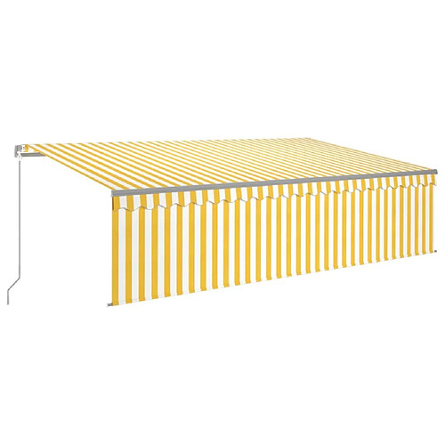 Maison Chic Store banne | Auvent rétractable de porte | Marquise Brise-soleil manuel avec store LED 5x3 m Jaune et blanc -GKD95130