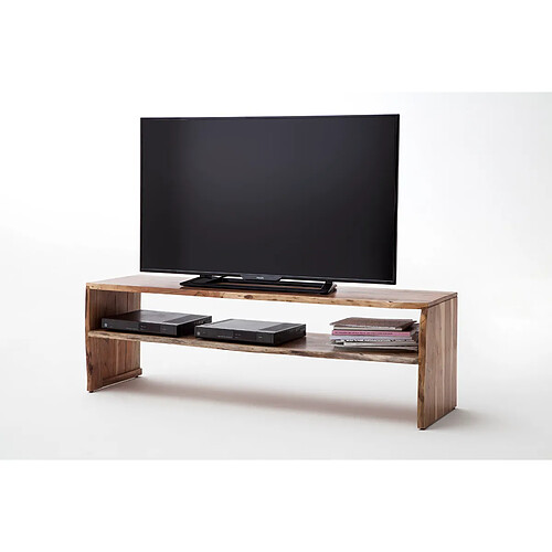 Pegane Meuble TV en bois d'acacia massif coloris noyer - L145 x H45 x P40 cm