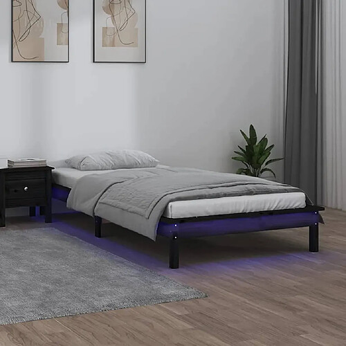 vidaXL Cadre de lit à LED sans matelas noir 90x190 cm bois massif