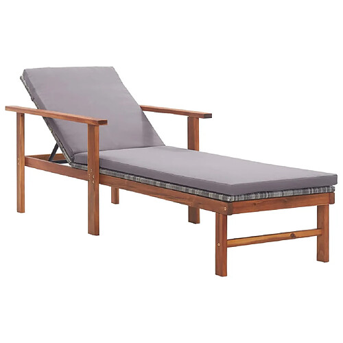 Helloshop26 Transat chaise longue bain de soleil lit de jardin terrasse meuble d'extérieur et coussin résine tressée et bois d'acacia gris 02_0012770