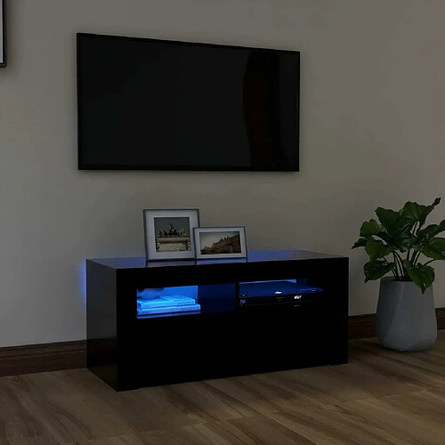 Maison Chic Meubles TV avec lumières LED - Banc TV pour salon noir 90x35x40 cm -MN64014