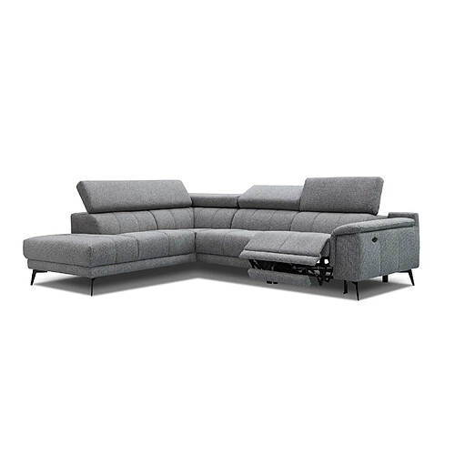 Courtois Laville Canapé d'angle Fiero gauche, 5 places avec un relax électrique, Tissu Gris