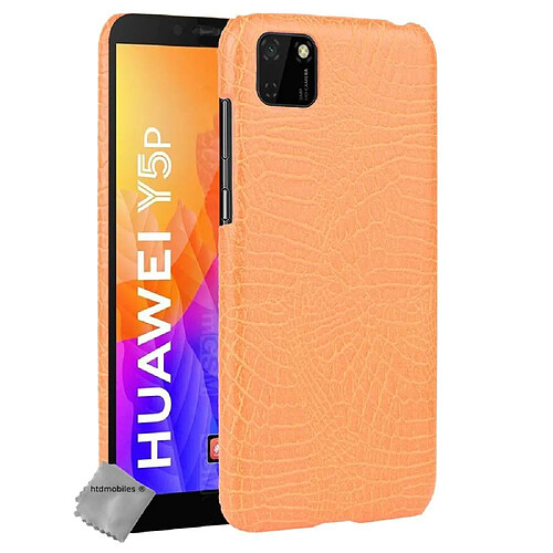 Htdmobiles Coque rigide simili cuir crocodile pour Huawei Y5p + film ecran - ORANGE