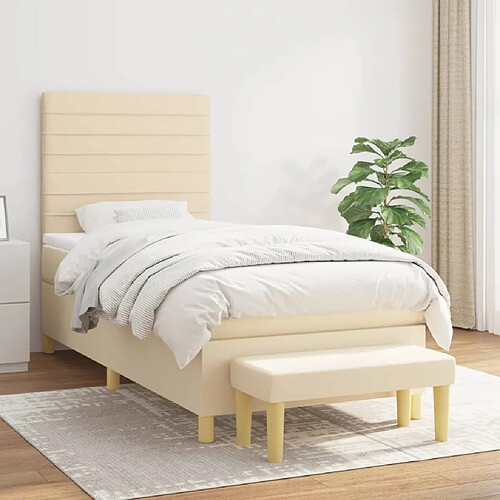 vidaXL Sommier à lattes de lit avec matelas Crème 100x200 cm Tissu