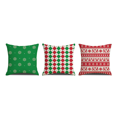 YP Select 3pcs noël wapiti couverture de coussin de neige treillis housse de coussin en lin imprimé - 2 vert 45X45Cm