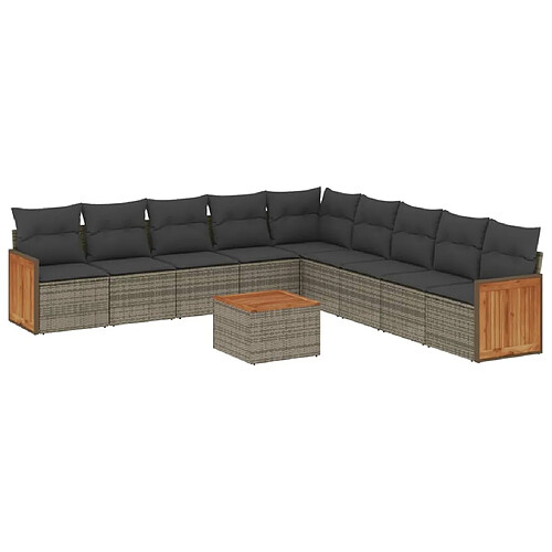 Maison Chic Salon de jardin avec coussins 10 pcs, Ensemble Tables et chaises de jardin, gris résine tressée -GKD171033