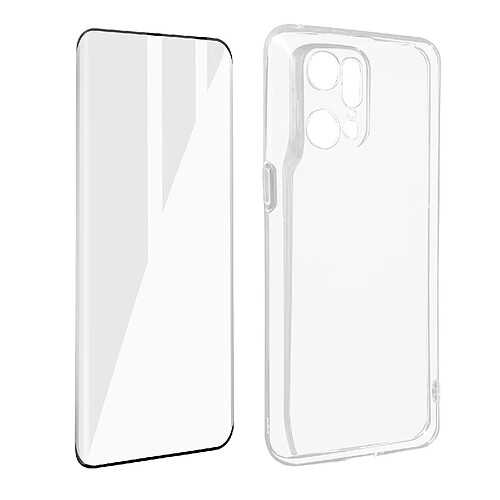 Avizar Coque Oppo Find X5 Pro Silicone Souple Film Verre Trempé 9H Incurvé Transparent