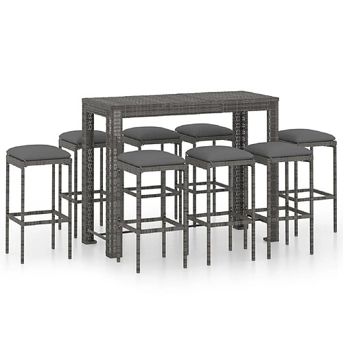 Maison Chic Ensemble de bar de jardin 9 pcs et coussins,Table + chaises + coussins de jardin Résine tressée Gris -GKD388600