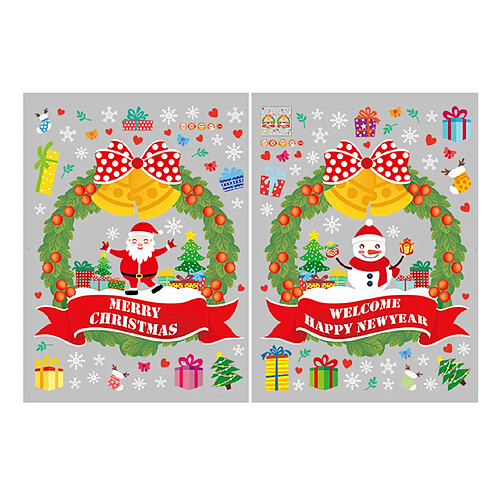 2PCS Décorations de Noël Scène Disposition de la scène Porte-porte Verre Stickers de porte Santa Claus Couronne Stickers de porte coulissante