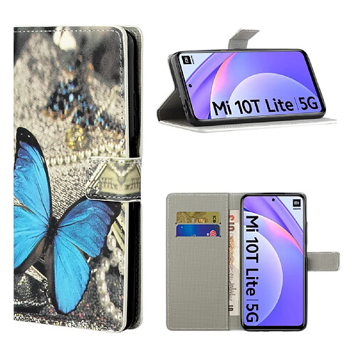 Etui en PU impression de motifs papillon bleu pour votre Xiaomi Mi 10T Lite 5G