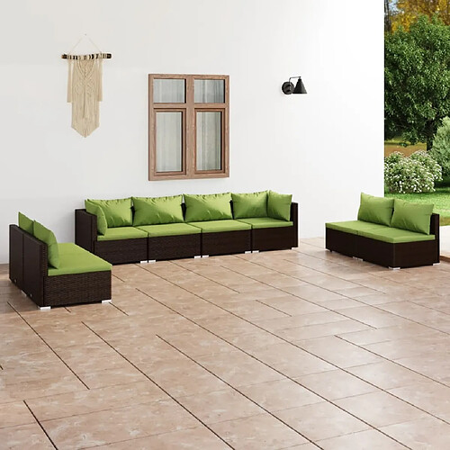 vidaXL Salon de jardin 8 pcs avec coussins résine tressée marron