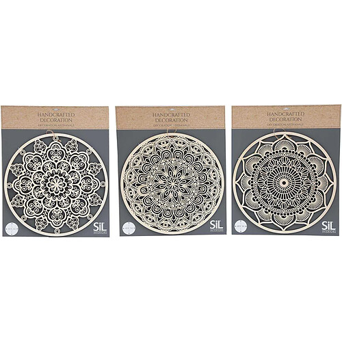 Sil Décoration murale en bois sculpté ronde Mandala 40 cm (Lot de 3).