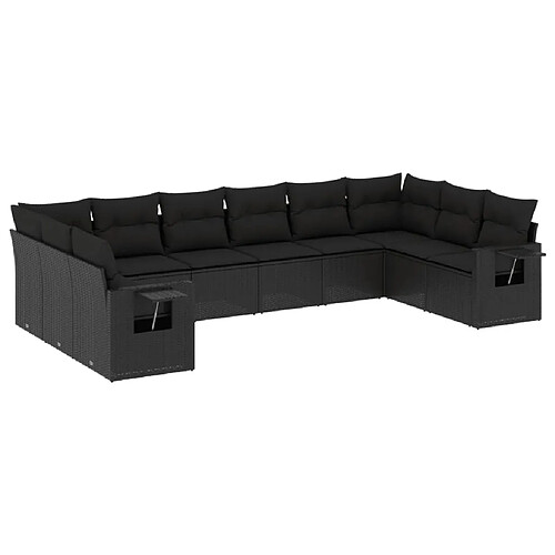 Maison Chic Salon de jardin 10 pcs avec coussins | Ensemble de Table et chaises | Mobilier d'Extérieur noir résine tressée -GKD25634