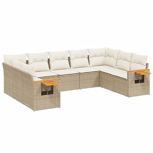 Maison Chic Salon de jardin avec coussins 9 pcs | Ensemble de Table et chaises | Mobilier d'Extérieur beige résine tressée -GKD25488