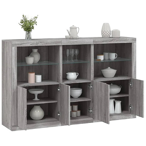 vidaXL Buffet avec lumières LED sonoma gris 162x37x100 cm