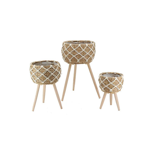 Aubry Gaspard Cache-pots en jonc sur pieds (lot de 3).