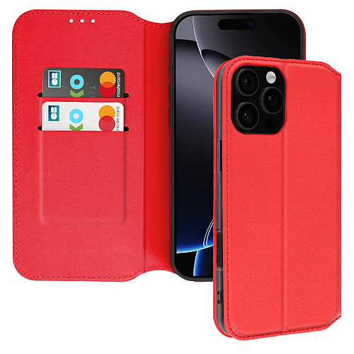 Avizar Étui pour iPhone 16 Pro Max Clapet Porte-cartes et Support Vidéo Rouge