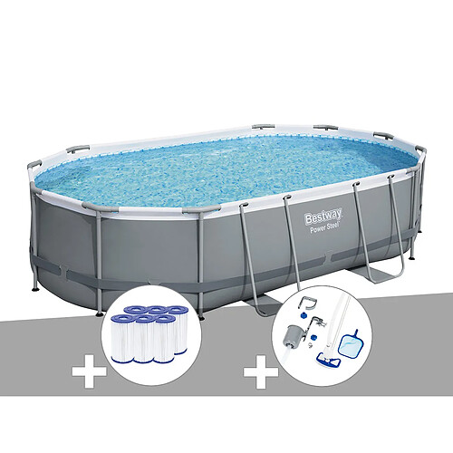 Kit piscine tubulaire Bestway Power Steel ovale 4,88 x 3,05 x1,07 m + 6 cartouches de filtration + Kit d'entretien