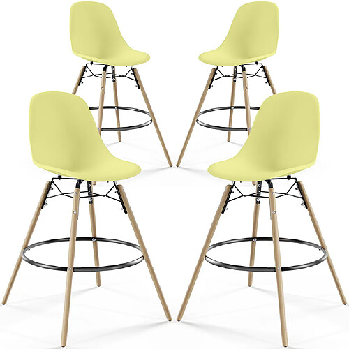 ICONIK INTERIOR Tabourets de Bar - Design Scandinave - Pieds en Bois - Lot de 4 - Skögur Jaune pâle