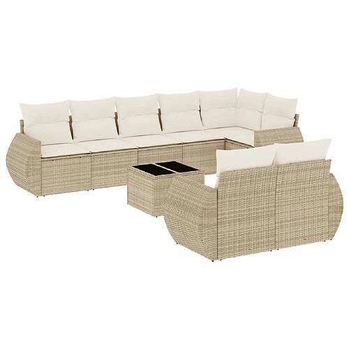 Maison Chic Salon de jardin avec coussins 9 pcs | Ensemble de Table et chaises | Mobilier d'Extérieur beige résine tressée -GKD17172