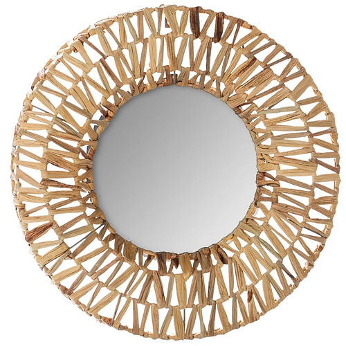 Miroir tressé en plantes séchées coloris beige moyen - Diamètre 45 cm -PEGANE-