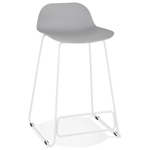 Alterego Tabouret snack mi-hauteur 'BABYLOS MINI' gris avec pieds en métal blanc