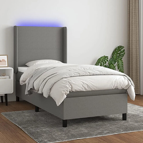 Sommier à lattes et matelas LED,Cadre à lattes de lit pour Adulte Gris foncé 90x190 cm Tissu -MN59704