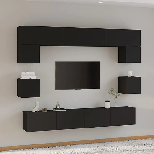 vidaXL Ensemble de meubles TV 8 pcs Noir Bois d'ingénierie