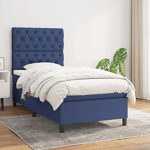 vidaXL Sommier à lattes de lit avec matelas Bleu 80x200 cm Tissu