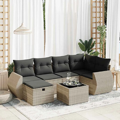 vidaXL Salon de jardin avec coussins 7 pcs gris clair résine tressée