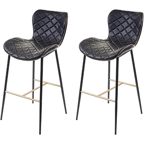 Decoshop26 2x tabourets de bar en synthétique noir repose-pieds TDB04060