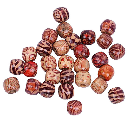 100pcs 10-17mm imprimé charme de perles en bois grand trou pour bijoux bricolage 10mm