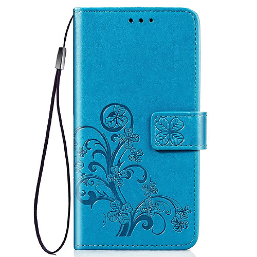 Wewoo Housse Coque Etui en cuir de protection pour téléphone portable avec boucle à quatre feuilles et fermoir estampé lanière et logement carteporte-monnaie et support Vivo Y3 bleu