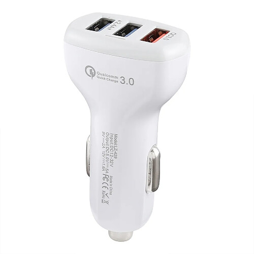 Wewoo Chargeur voiture QC3.0 2.4A trois ports USB de rapide et intelligent (Blanc)