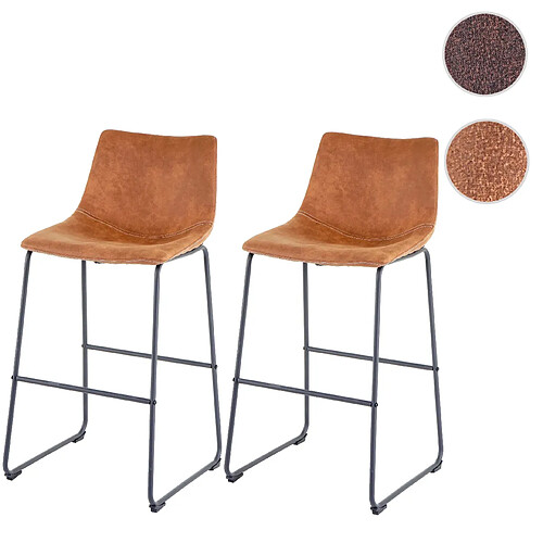 Mendler 2x tabouret de bar HWC-D70, chaise bar/comptoir, tissu ~ style vintage, imitation de daim