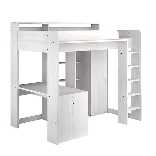 But Lit mezzanine 90x200 cm avec armoire et bureau HIGHER Blanc