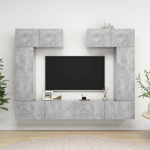 Maison Chic Ensemble de meubles TV 6 pcs | Banc TV Moderne pour salon | Meuble de Rangement - Gris béton Aggloméré -MN85959